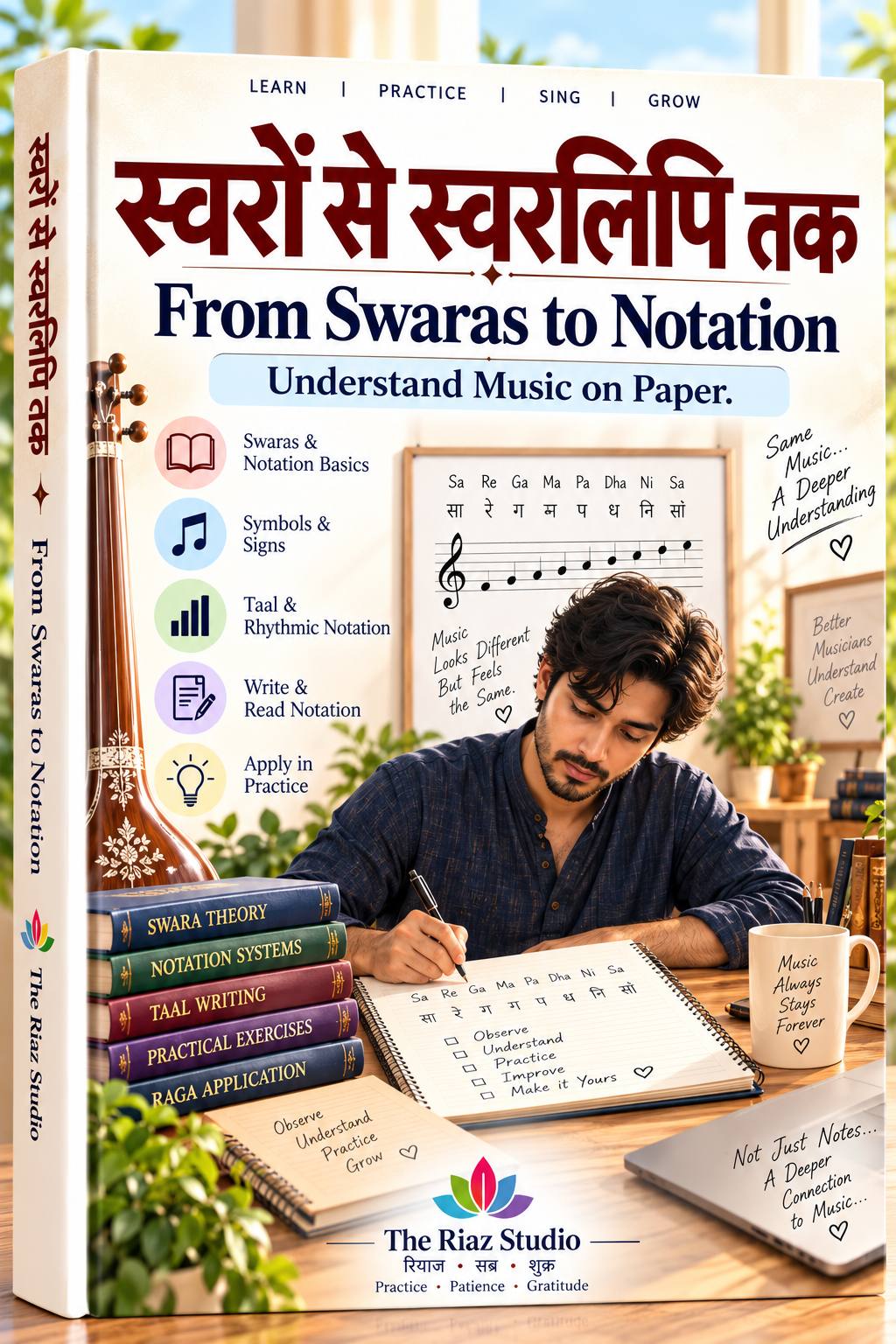 स्वरों से स्वरलिपि तक — From Swars to Notation (The Riaz Studio E-Book cover)