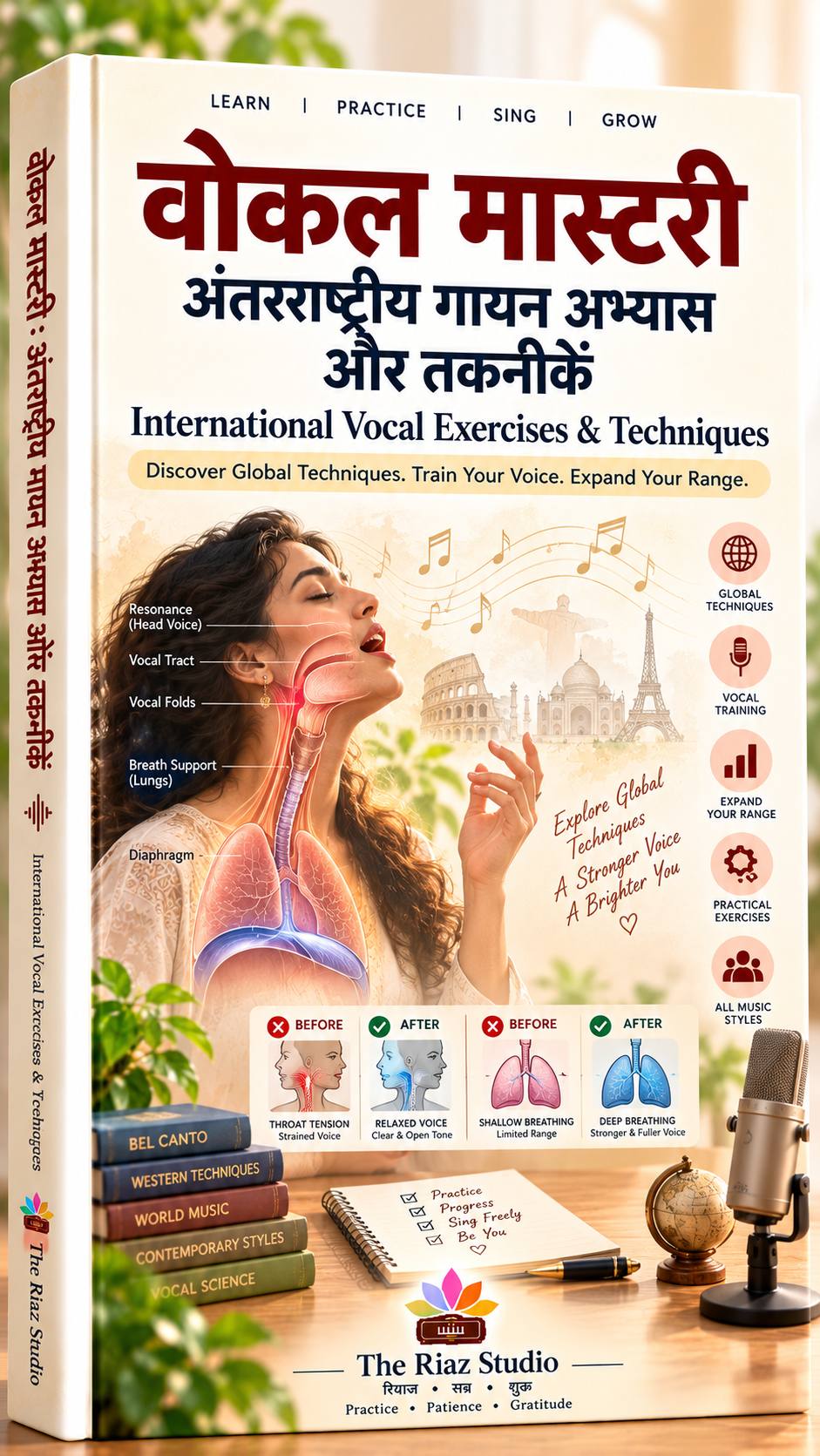 आवाज़ के लिए Vocal Exercises — International Vocal Exercises & Techniques (The Riaz Studio E-Book cover)