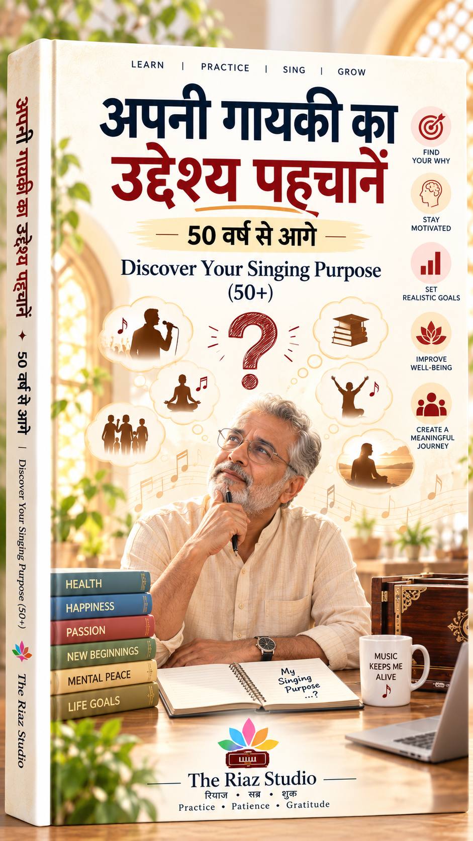 अपनी गायकी का उद्देश्य पहचानें (50+ वर्ष) — Discover Your Singing Purpose (50+ Years) (The Riaz Studio E-Book cover)